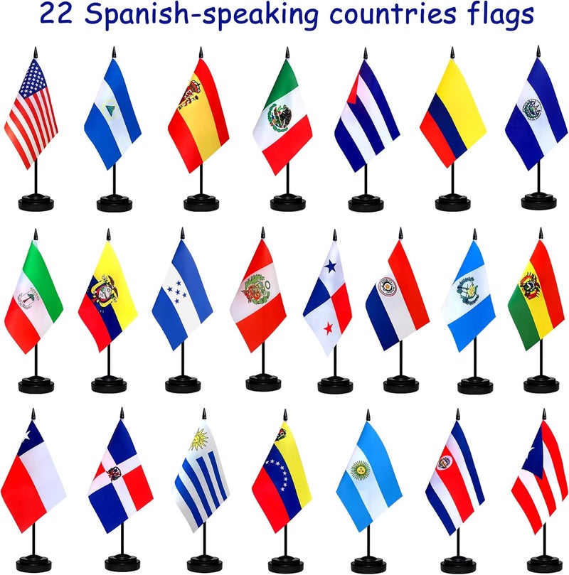 ZLXING 22 Countries Spanish Speaking Desk Flags Set Small Mini Latin American Latino Stick Flags for Heritage Hispanic Month Decorations,5x8 Inch - Image 5